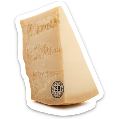 Realistic style piece of Parmigiano Reggiano inspired by the reference image, isolated with no background, natural details, slightly top view, photorealistic rendering. sticker