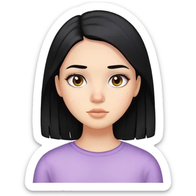 girl with visible acne, straight black hair and light makeup sticker