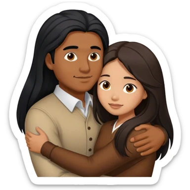 Brown Guy with long black hair hugging brown hair Filipina sticker