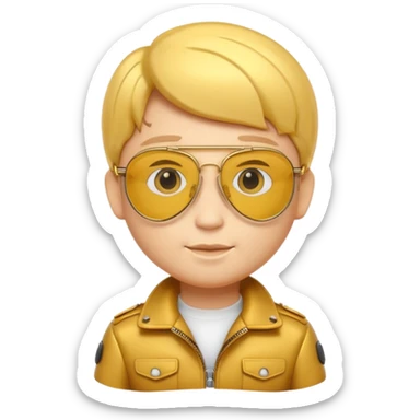 A 3D cartoon golden-yellow aviator spectacle, metallic frame with clear lenses, gentle highlights, Memoji-style. sticker