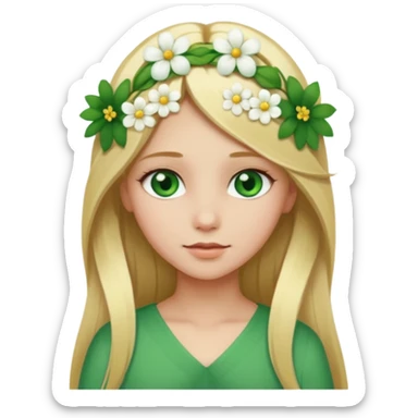 Girl profile picture with long blonde hair and green eyes and a flower in her hair sticker