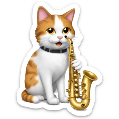 Fluffy calico cat playing saxophone  sticker