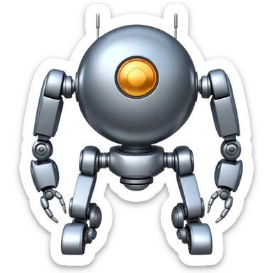 symmetrical 4 legged robot. center sphere with 4 evenly spaced legs. 1 leg extends from each side at sphere's equator sticker