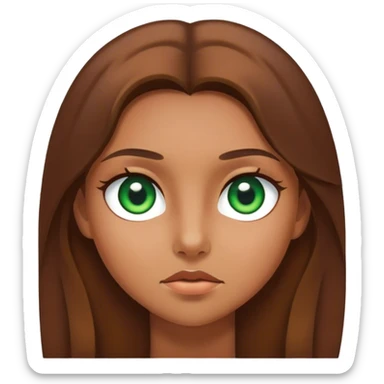 girl, with long brown hair and green eyes stanng sticker