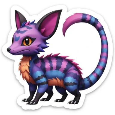 Rare epic aesthetic colorful Salandit-Noibat-Eevee-Civet-species-Fakemon-hybrid-creature, with markings, full body sticker