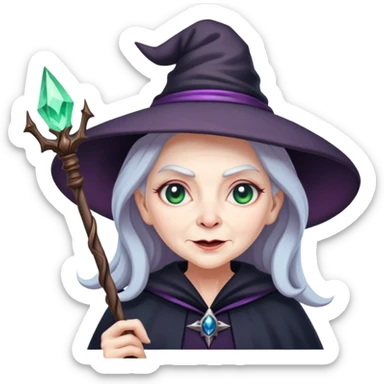 An old witch with a wand sticker