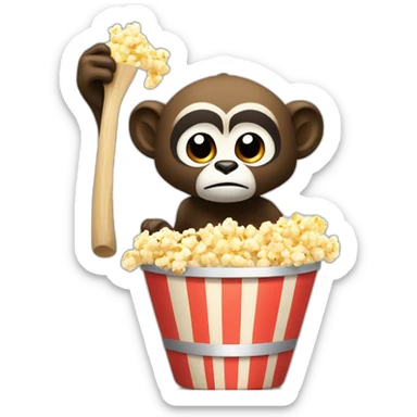 gibbon with pickaxe and a tub of popcorn sticker