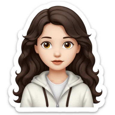 A girl in white with dark brown long wavy hair and very white skin sticker