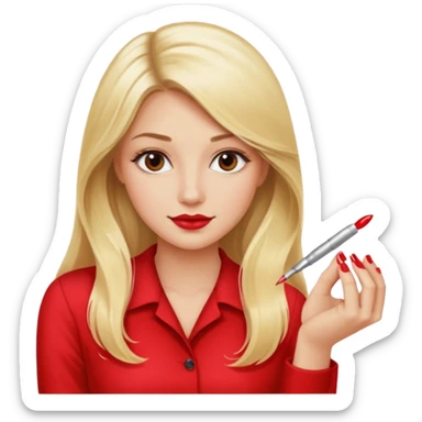 mulher loira, cabelos longos pintando unhas com esmaltes sticker