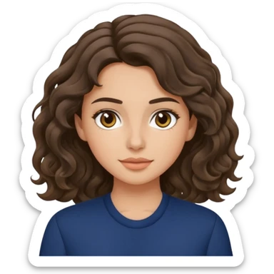 A brunette wavy hair girl, with fair/olive skin, simple makeup wearing navy blue clothes sticker