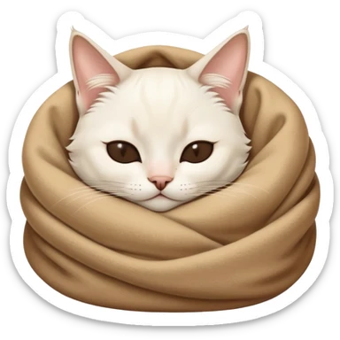 A white Siamese cat sleeps in a brown blanket sticker