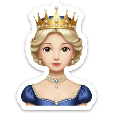 A refined Victorian queen with pearl crown, elegant gown, and composed regal posture.
 sticker