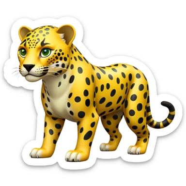 cinematic-jaguar-realistic-full-body-on all fours-emoji,-powerful-frame-poised-for-action,-yellow-fur-adorned-with-bold-black-rosettes,-head-tilted-dramatically,-piercing-green-eyes-locked-onto-its-prey,-simplified-yet-realistic-focused-features,-highly-detailed,-glowing-with-an-almost-sarcastic-glow sticker