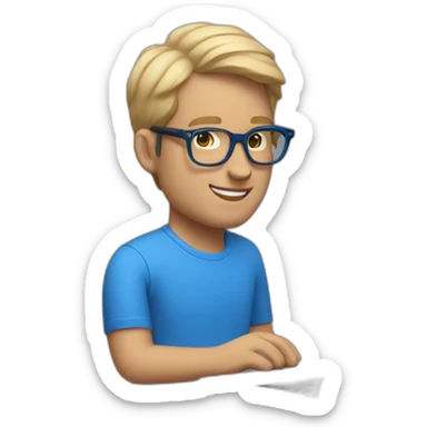 "A man with light hair, wearing a blue shirt, with Tom Ford glasses, working on his MacBook Air." sticker