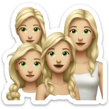 3 sisters, one with long blonde hair, one with short blonde hair, one with short brown hair. Blueish green eyes for all sticker