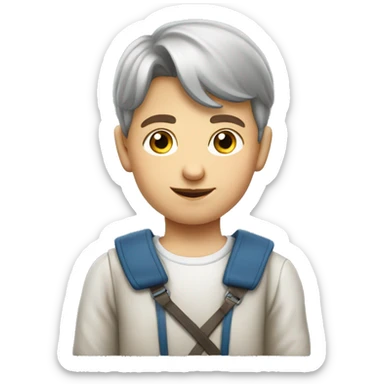 young slavic school boy with backback sticker