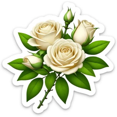 bouquet White Tea Rose, luxuriant, leaf, bud sticker