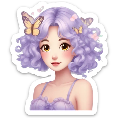 gorgeous anime pastel lady with butterflies and beautiful hair fairycore cottagecore sticker