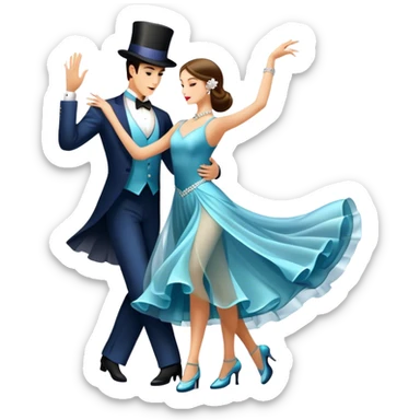 Icon for Ballroom Dancing: a pair of elegant dance shoes, a flowing dress, a top hat, and a dance floor spotlight. The icon should represent the elegance and atmosphere of ballroom dance, focusing on the iconic dance elements. Transparent background. sticker