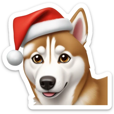 red Siberian husky with a christmas hat on￼ sticker