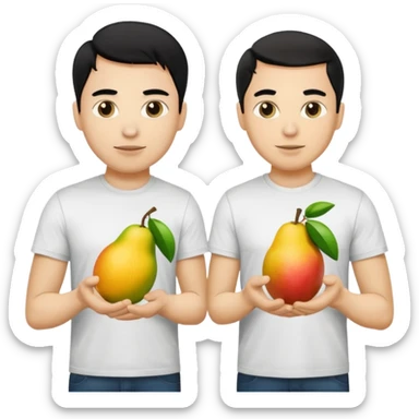 BLACK HAIR LIGHT SKIN MAN WITH A T-SHIRT WITH A MANGO ON IT, AND HIS BOSS LIGHT SKIN MAN BLONDE HAIR DANDOLE DINERO sticker
