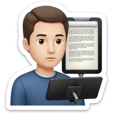 a man looks at the text from the prompter sticker