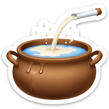 Milk flowing in a brown mud  pot under fire sticker
