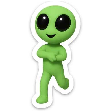 An alien dancing in neon green, almost identical to the reference image, with arms crossed and a slightly changed pose for animation frame 9. PNG with transparent background. sticker