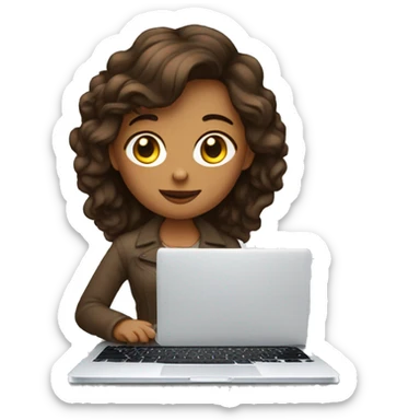 jeune femme blanche, brune, qui travaille sur son macbook sticker