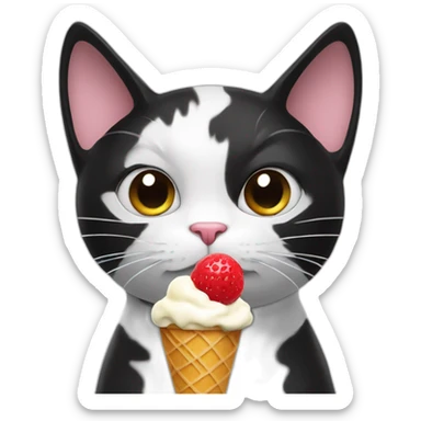 Black and white cat eating ice cream sticker