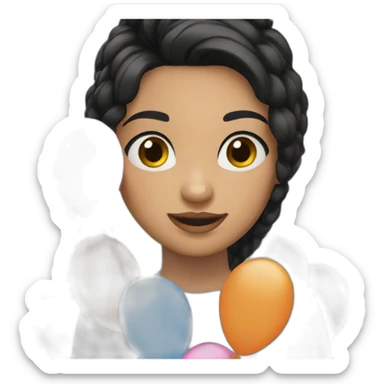 girl in black hair with balloons  sticker