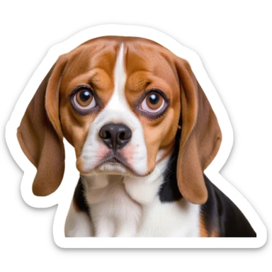 Cinematic Meme-Worthy Grumpy Tri-Color Beagle Portrait Emoji, Head held high but eyes filled with dramatic disappointment, showcasing a smooth tri-color coat of white, brown, and black, deeply furrowed brow forming an unmistakable scowl, floppy ears slightly angled back in disapproval, piercing hazel eyes glaring with pure exasperation, Simplified yet hilariously over-exaggerated features, highly detailed, glowing with an aura of supreme annoyance, high shine, exhausted yet judgmental, stylized with an almost regal pettiness, bright but brooding, soft glowing outline, capturing the essence of a companion that has seen it all and is thoroughly unimpressed, so meme-worthy it feels like it could instantly become the next viral sensation of grumpiness! sticker