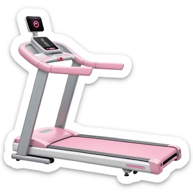 White treadmill with pastel pink LED details, minimal backdrop sticker