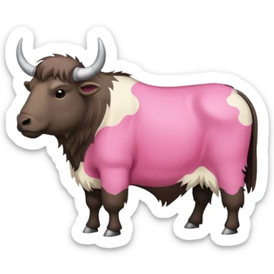 A shaven yak. Viewed from the side, it should have large pink patches where its fur has been completely shaven. sticker