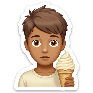 Boy with an iced cream haircut and brown hair. Brown eyes and looks sunburnt  sticker