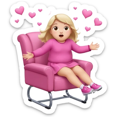 Little Girl fat but not too fat falling off of a chair half in the air chair with pink clothes on standing on chair but fell off sticker