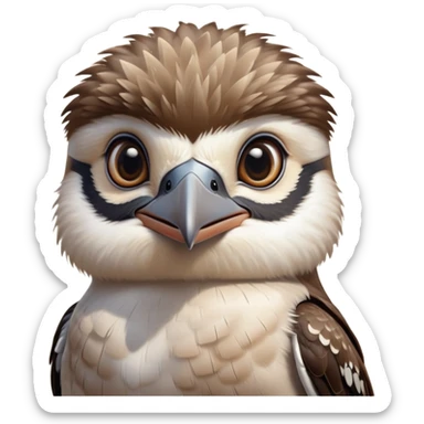 cinematic-cute-kookaburra-portrait-emoji,-head-tilted-playfully-and-inquisitively,-featuring-a-glossy-brown-plumage-with-subtle-cream-accents-and-a-perky,-expressive-beak,-round,-sparkling-large-eyes-filled-with-curious-mirth,-simplified-ye copy 2 sticker