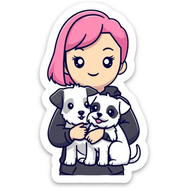 Pink-haired girl holding a white schnauzer dog sticker