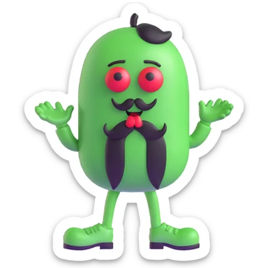green m&m candy character with a black beard sticker