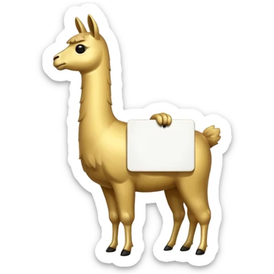 A small golden llama silhouette holding a white sign sticker