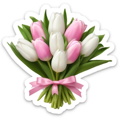 bouquet of white tulips and some pink tulips with a bow around it sticker