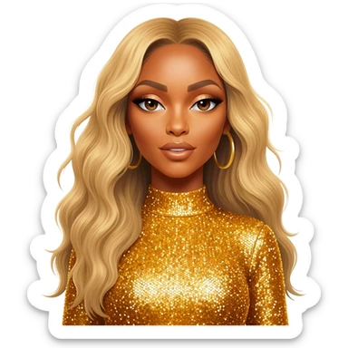Beyonce with long blonde hair, gold outfit sticker