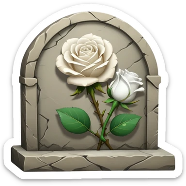 grave with a white rose sticker