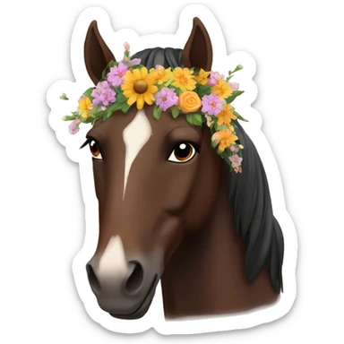 Dark Brown horse with flowers on his head  sticker