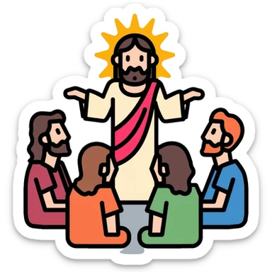 Jesus teaching his followers, spiritual leader with disciples sticker
