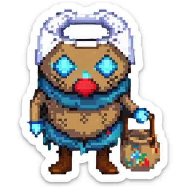 retro game horror character with stitched sack mask sticker