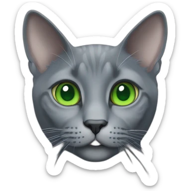 grey russian blue cat with green eyes with big pupils and smiling sticker