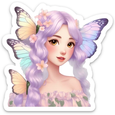 Gorgeous Shiny Pastel Anime-Style Lady Butterflies flower petals leaves cottage core pastelcore kawaii aesthetic trending style sticker