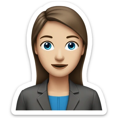 white woman with straight brown hair and suit add blue eyes sticker