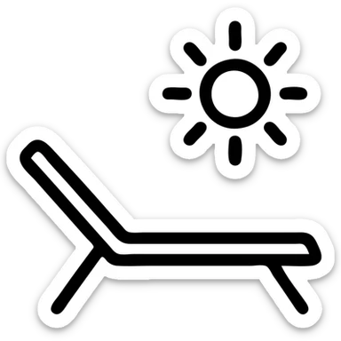 minimal icon of a sun lounger with a sun above, clean lines, very simple, basic outline sticker